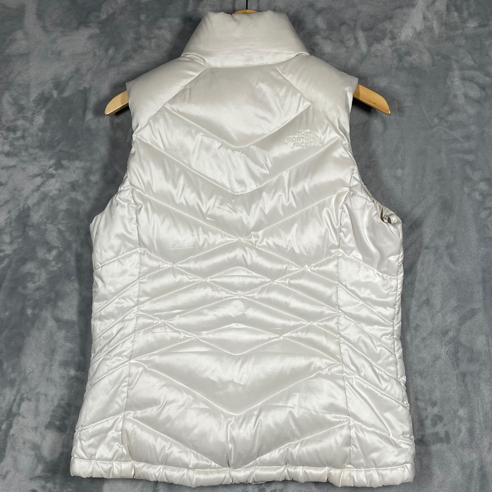 The North Face Womens 550 Down Puffer Vest White Chevron Quilted Large C984 F14 - Picture 9 of 12